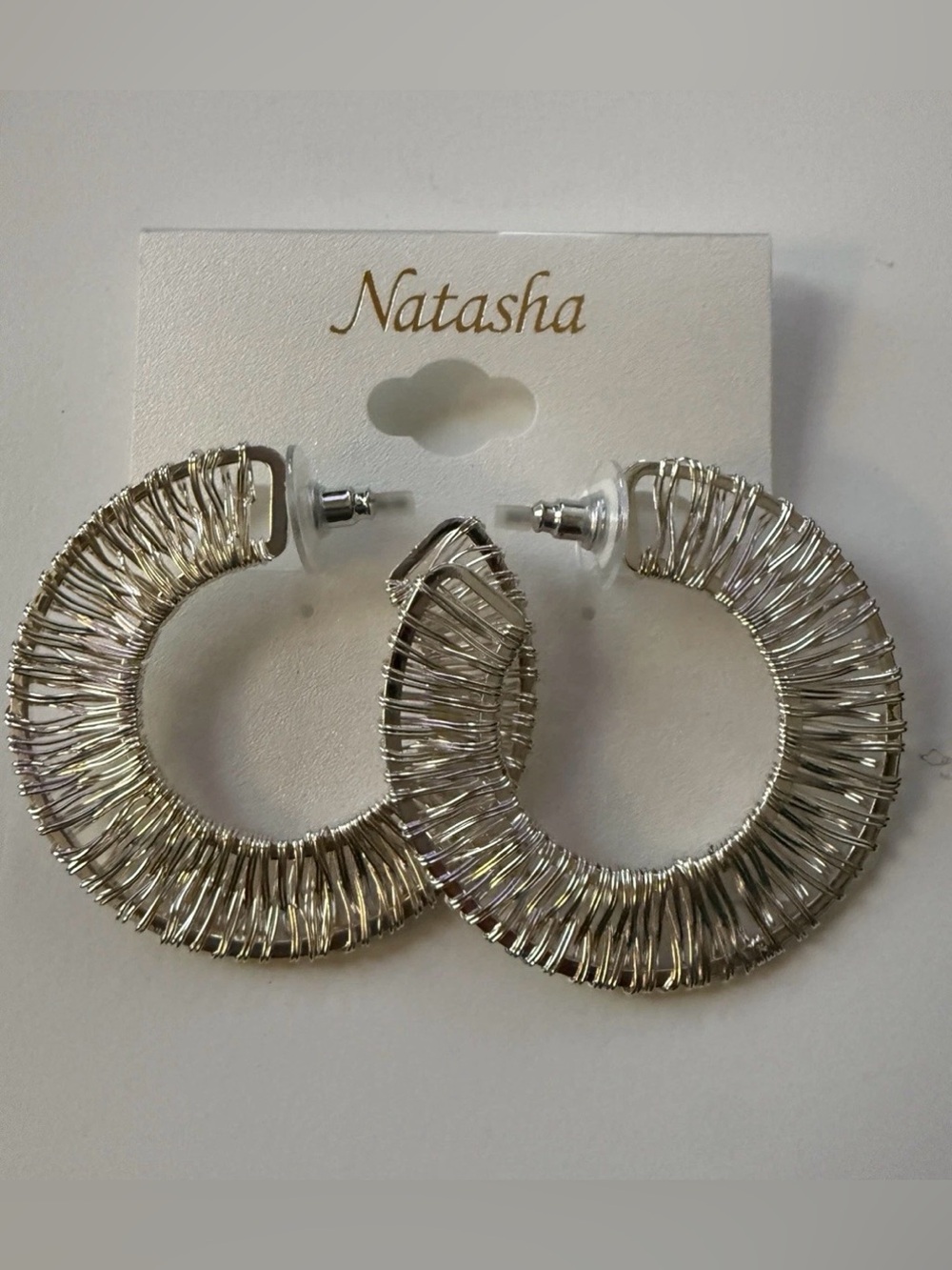 Natasha Couture Silver Wrapped Hoop Earrings - Silver